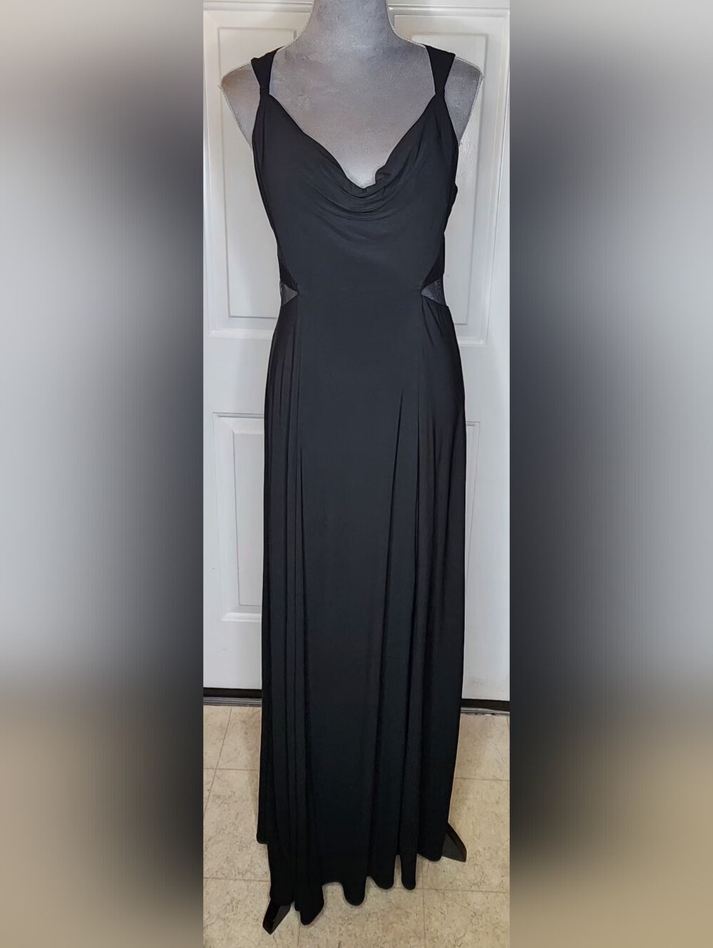Adrianna Papell Black Cowl-Neck Maxi Dress with Side Cutouts Size 10